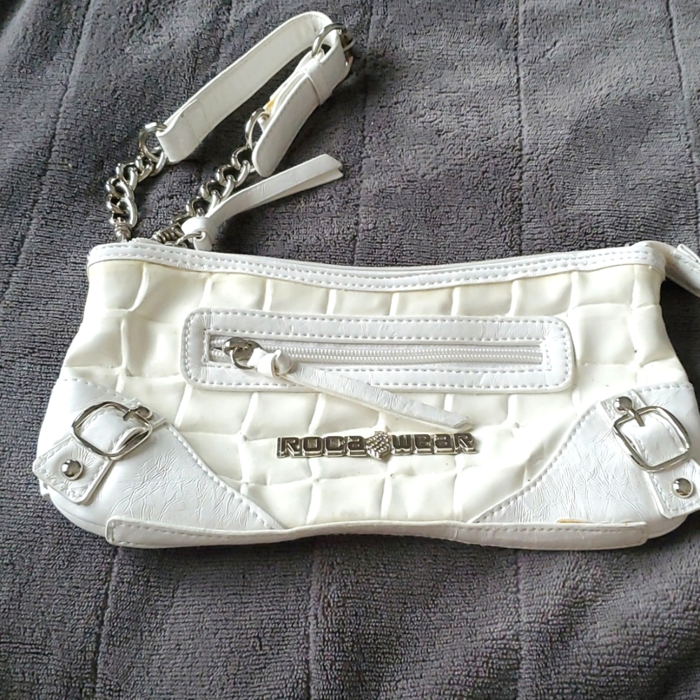 EUC, White Rocawear wristlet.